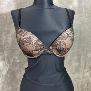 VICTORIA'S SECRET BIOFIT DEMI UPLIFT UNDERWIRE BRA SZ 34C Tan /BLACK LACE